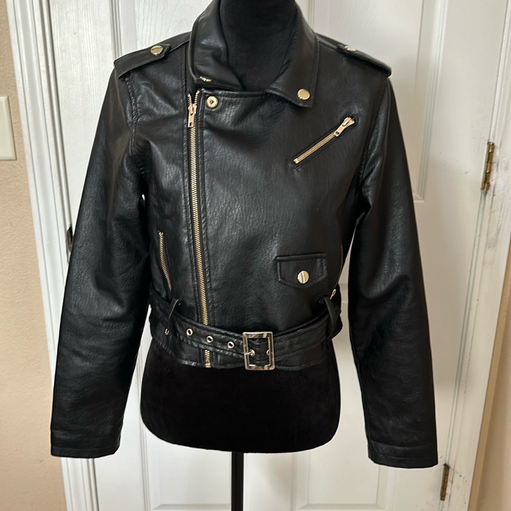 Faux leather black biker jacket - Ashley Outerwear